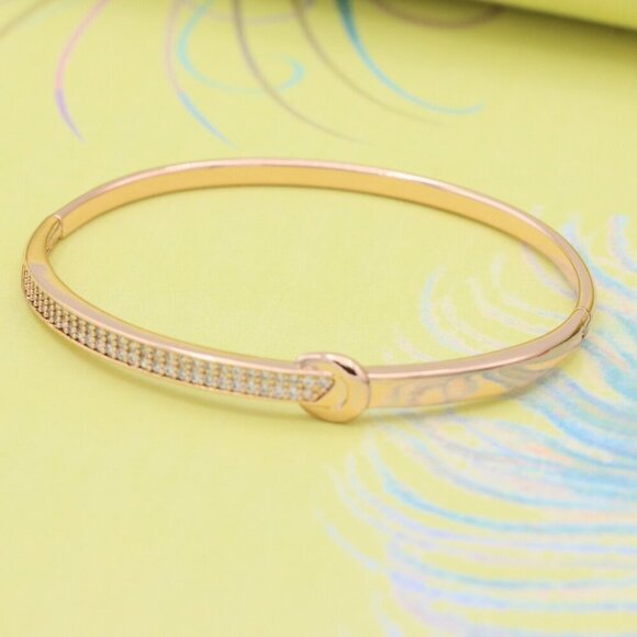 Elegant Rose Gold Bangle with Pave Crystals and Hook Accent, XPBL0445 - Picture 3 of 12